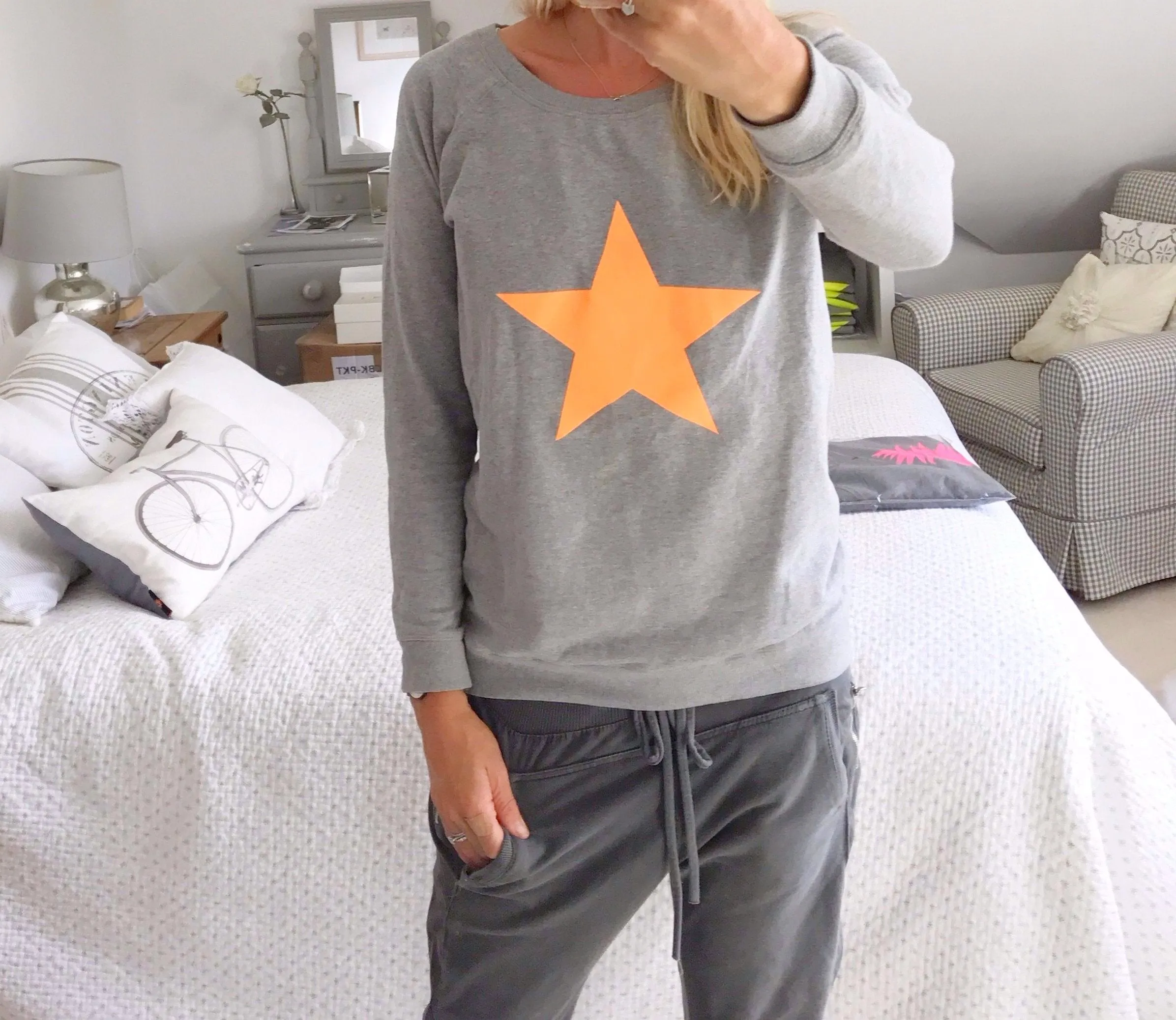 Neon orange star light grey sweat *just a few left!*