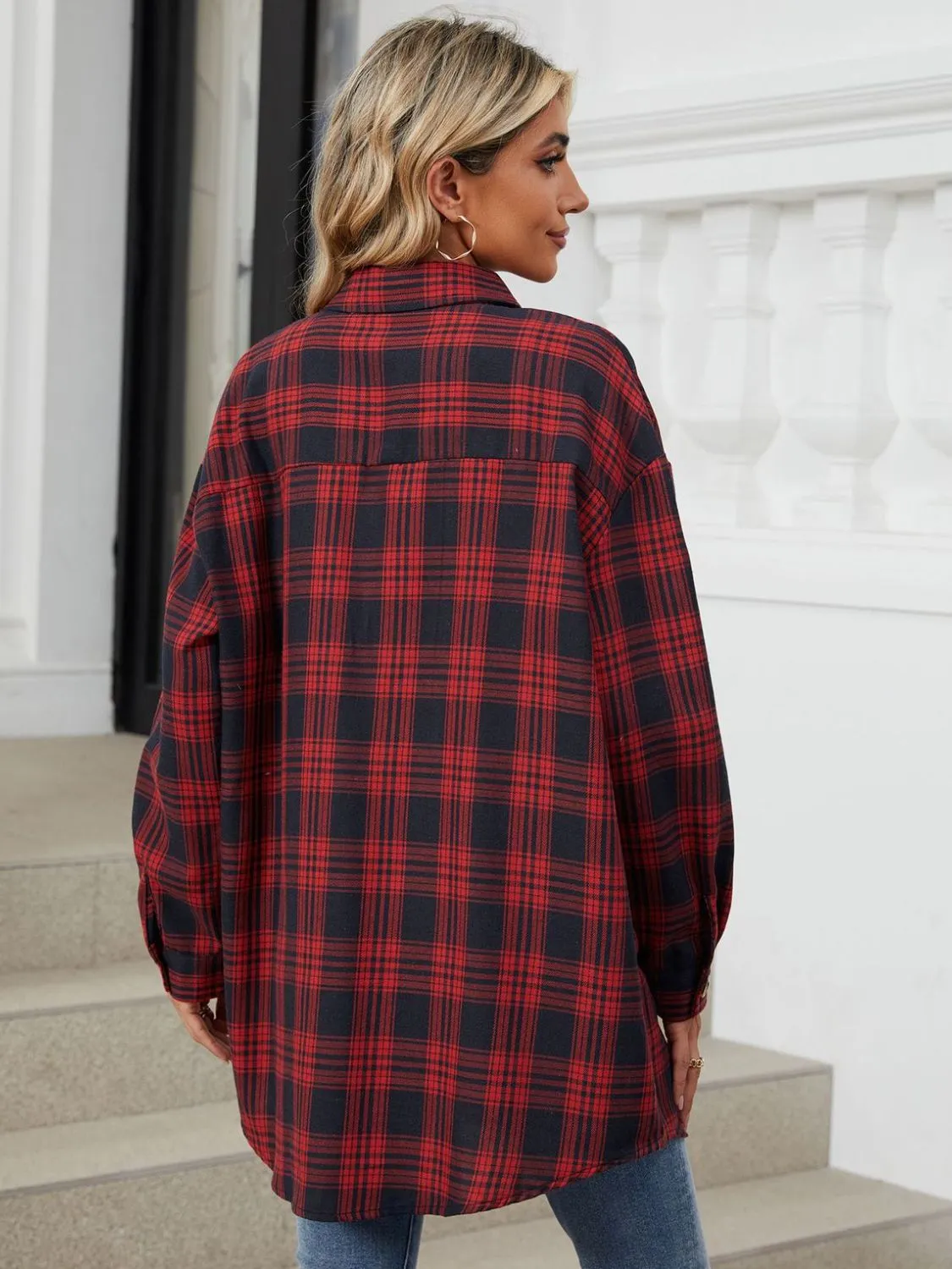 Plaid Collared Neck Long Sleeve Shirt