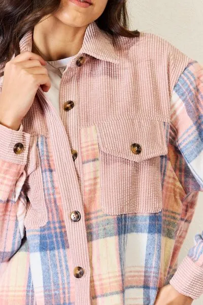 Plaid Colorblock Button Down Jacket