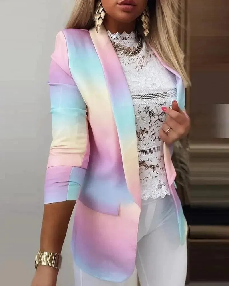 Polyester Fiber Casual Gradient Print Jacket