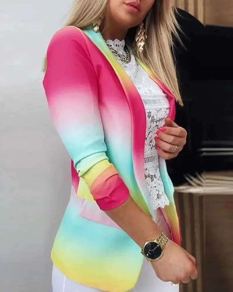 Polyester Fiber Casual Gradient Print Jacket