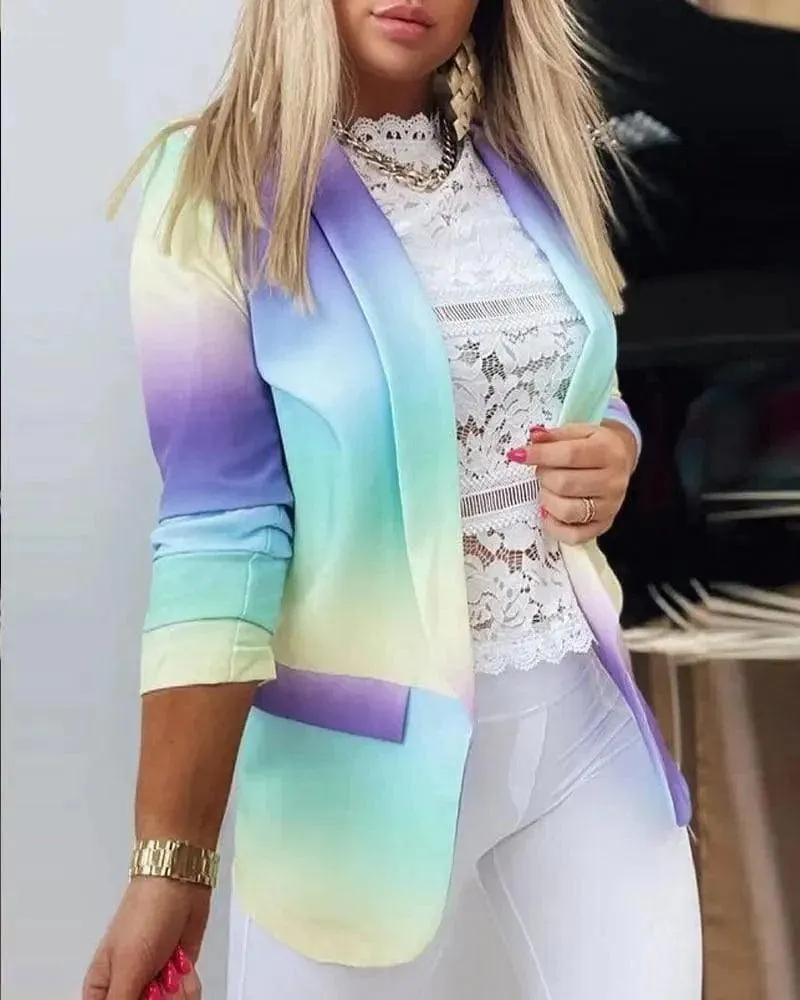 Polyester Fiber Casual Gradient Print Jacket