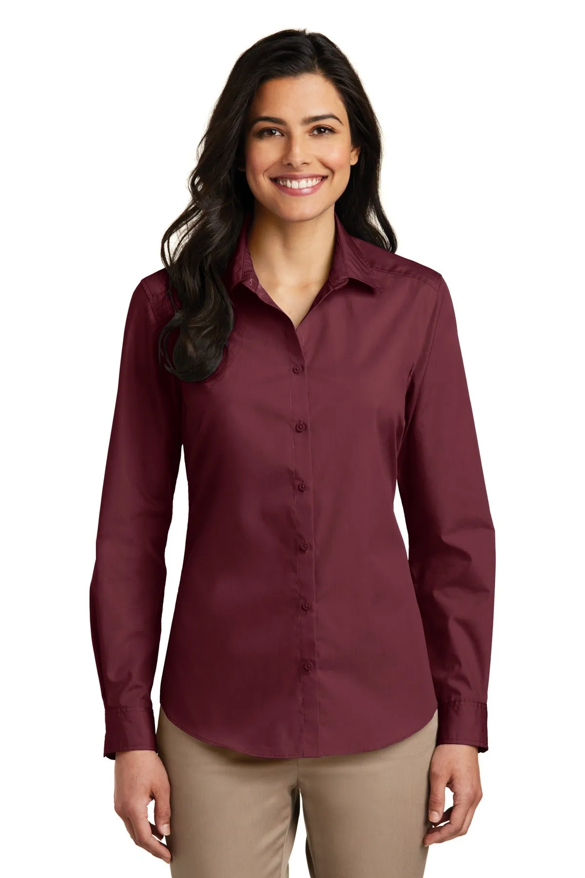 Port Authority® Ladies Long Sleeve Carefree Poplin Shirt. LW100