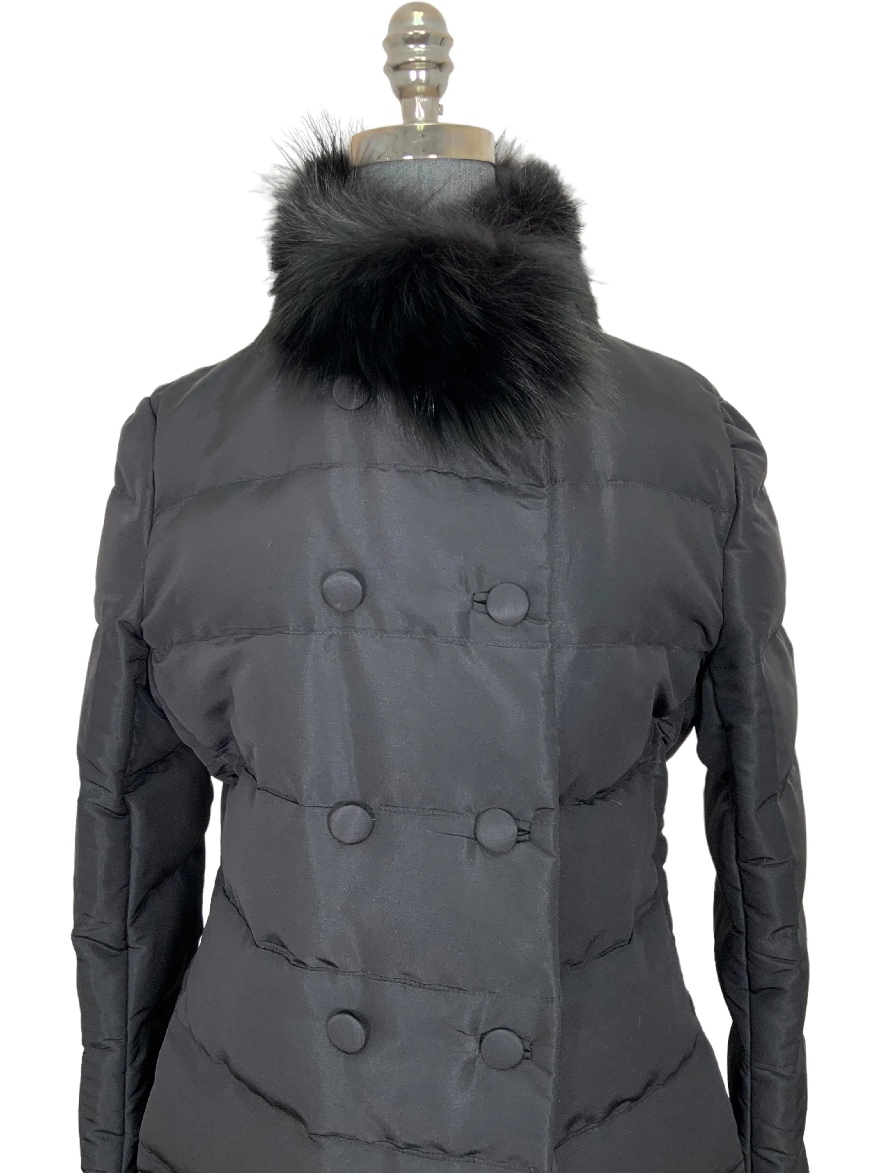 PRADA Puffy Quilted Down Fox Fur Collar Jacket Size L