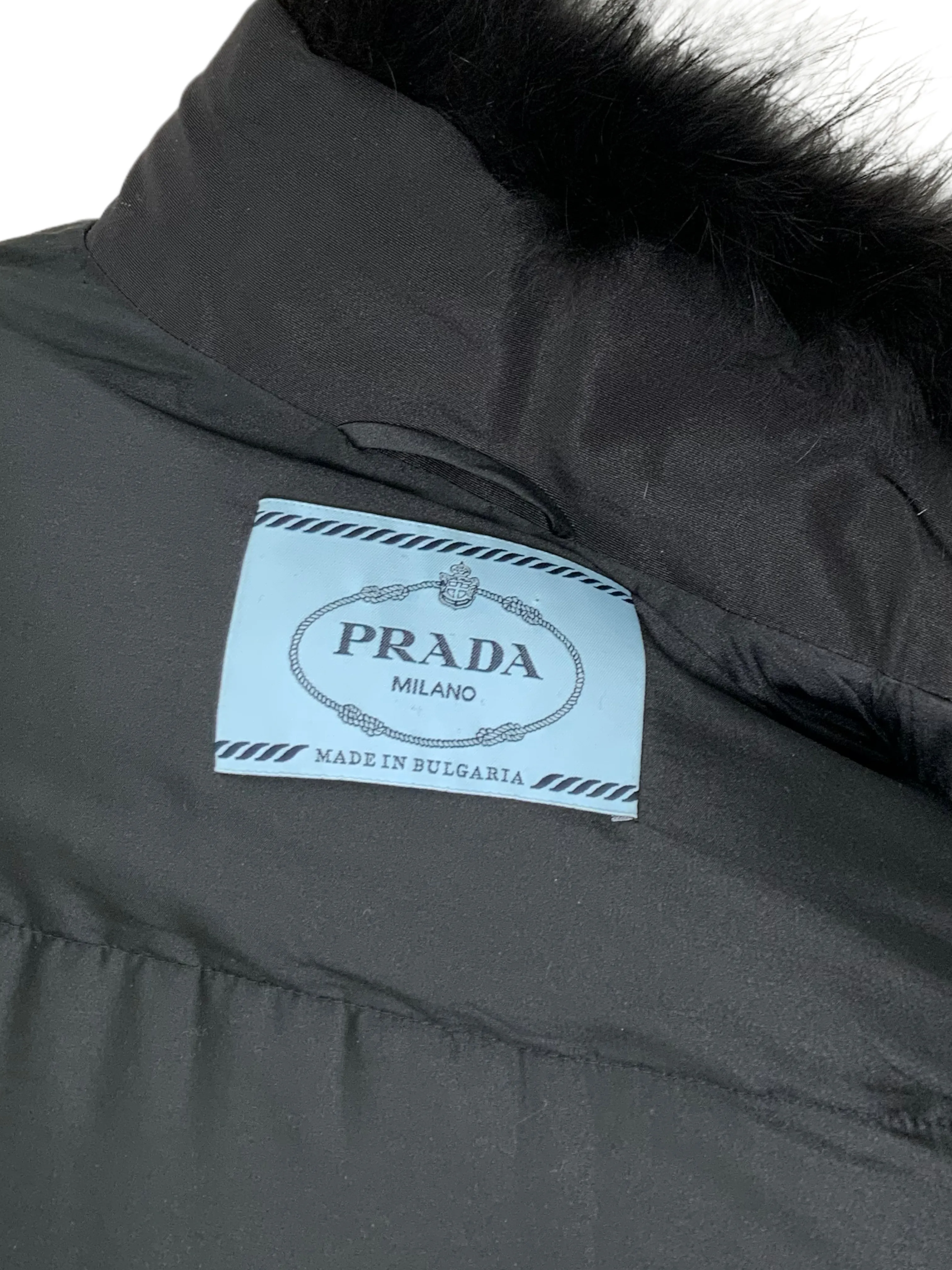 PRADA Puffy Quilted Down Fox Fur Collar Jacket Size L