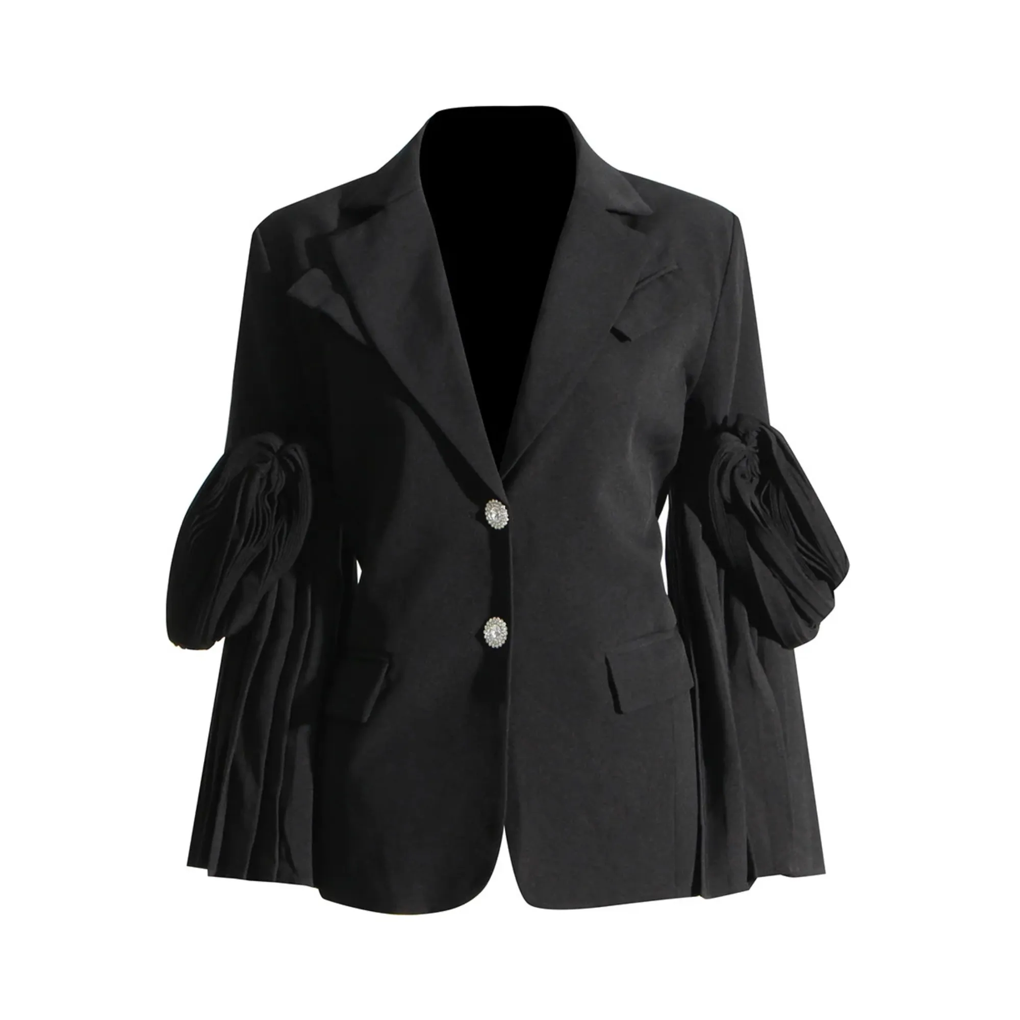 Pre Order:  Decorative Buttons Pleated Sleeves Blazer