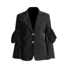 Pre Order:  Decorative Buttons Pleated Sleeves Blazer