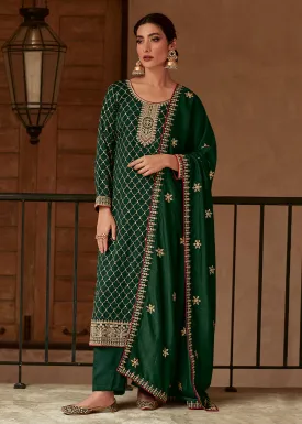 Premium Silk Green & Gold Embroidered Indian Salwar Kameez