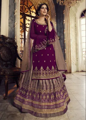 Purple & Beige Lehenga/Pant Style Trendy Suit