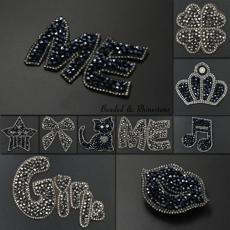 Rhinestone Iron On Letter - Hot-Fix Crystal Applique - Patch For Clothing - Cat Music Note Crown Star - Sparkle - Custom DIY Clothing Jacket