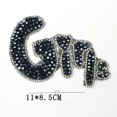 Rhinestone Iron On Letter - Hot-Fix Crystal Applique - Patch For Clothing - Cat Music Note Crown Star - Sparkle - Custom DIY Clothing Jacket