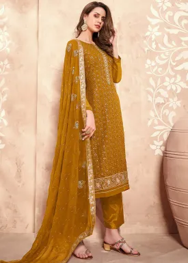 Sequins Embroidered Yellow Pakistani Style Suit