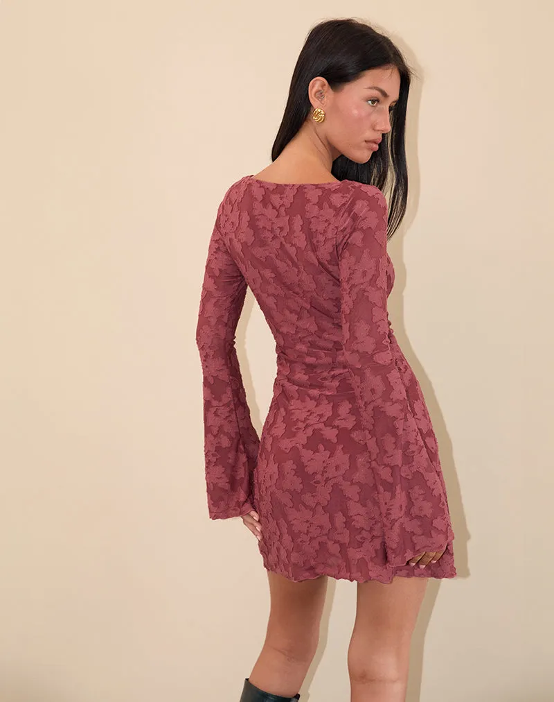 Sevila Dress in Maroon Burnout Mesh