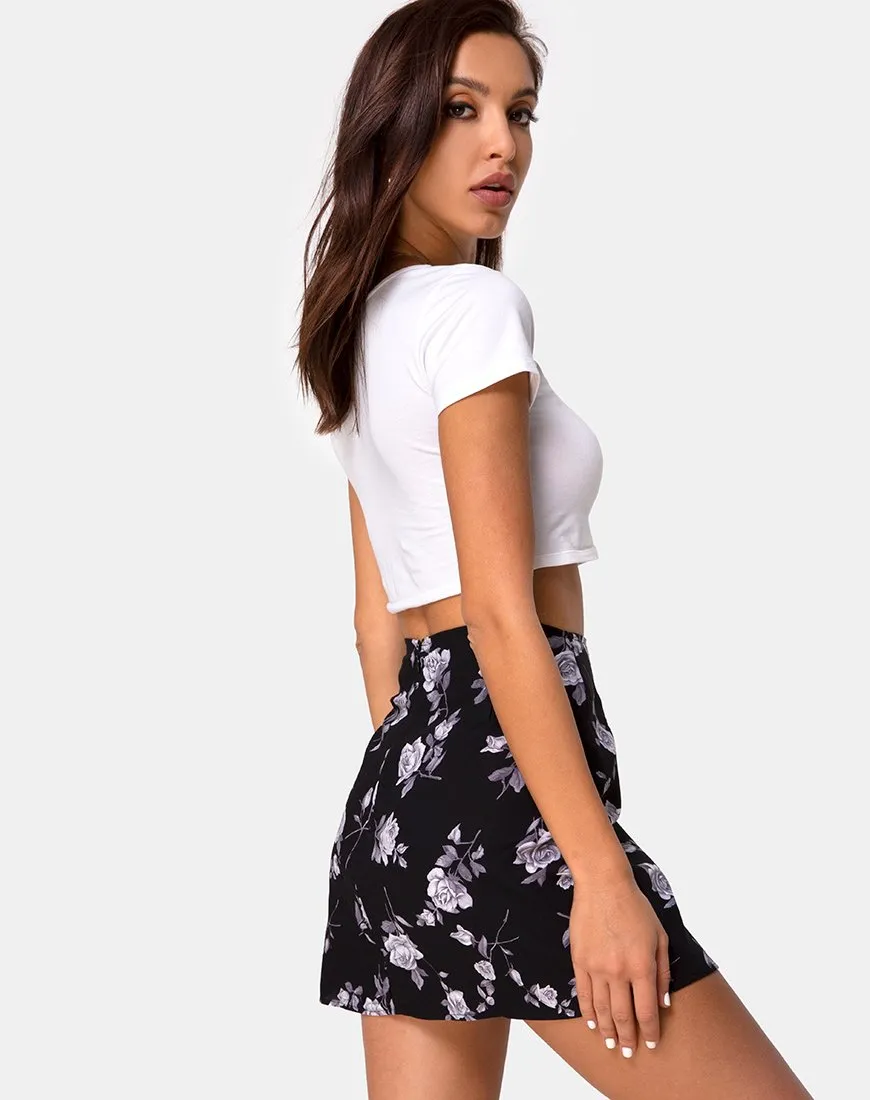 Sheny Mini Skirt in White Rose Black