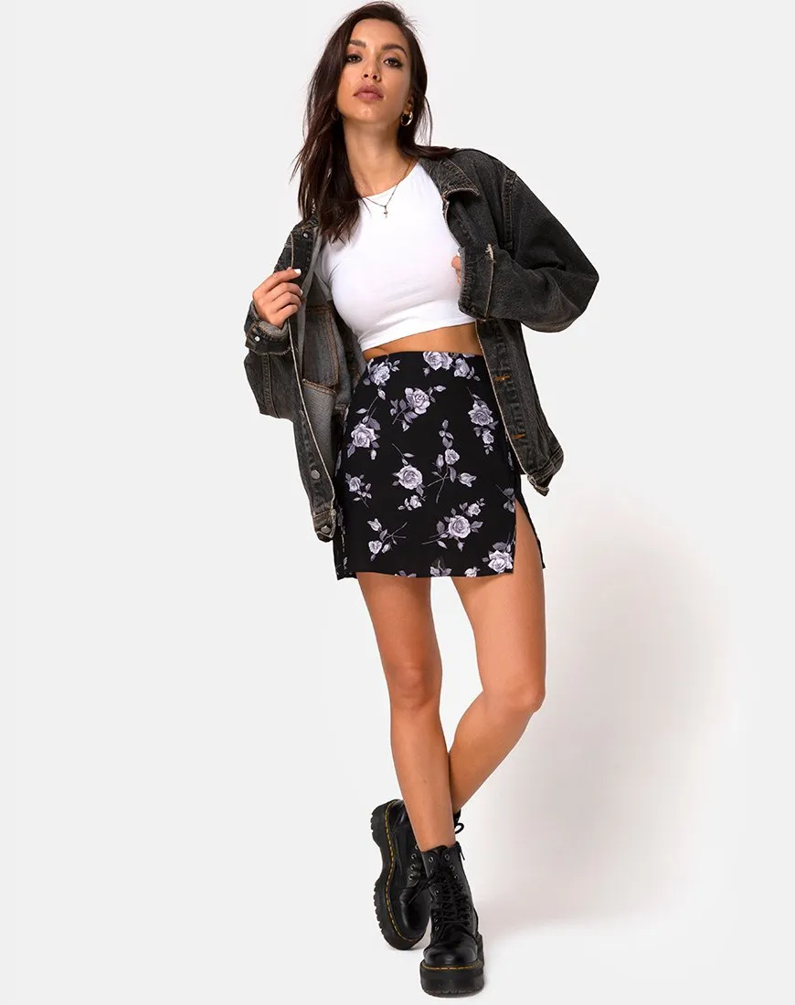 Sheny Mini Skirt in White Rose Black