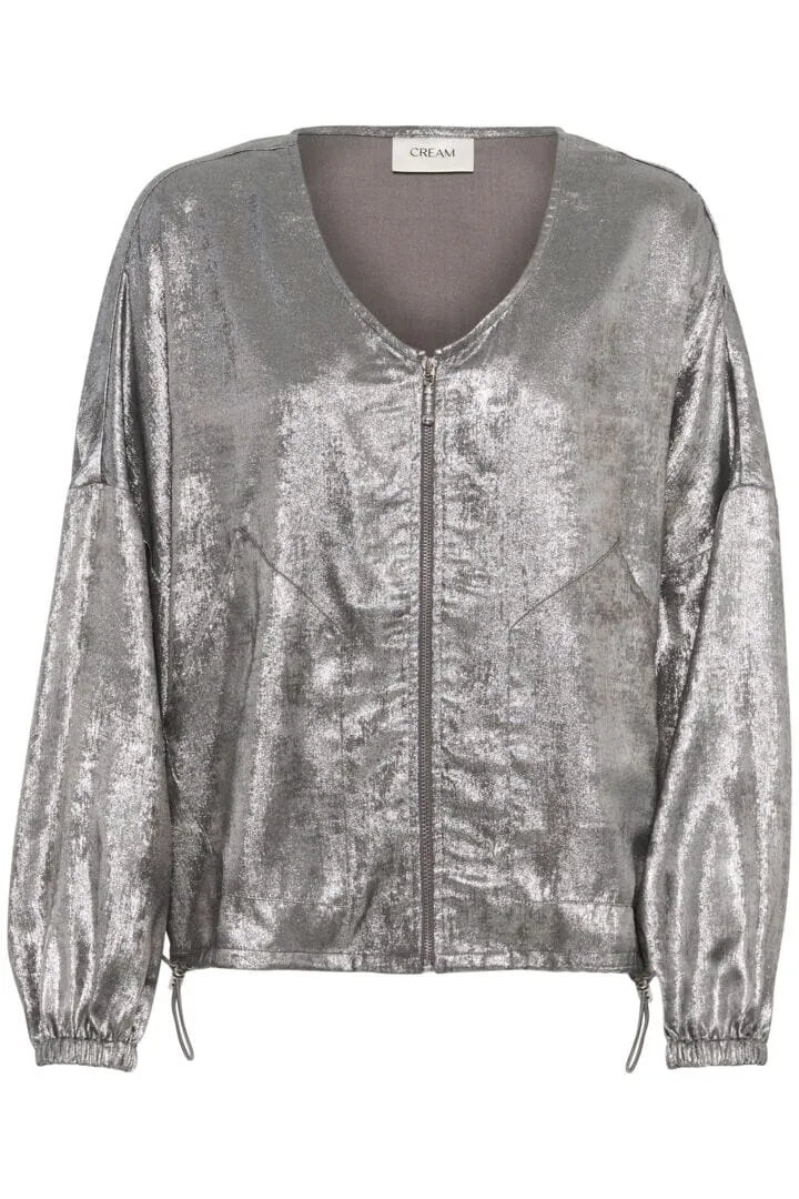 SILVER BOMBER JACKET WITH ZIPPER FRONT