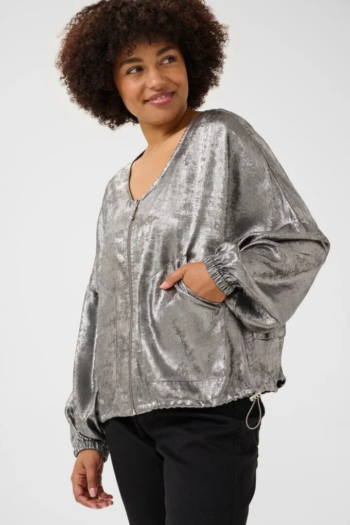 SILVER BOMBER JACKET WITH ZIPPER FRONT