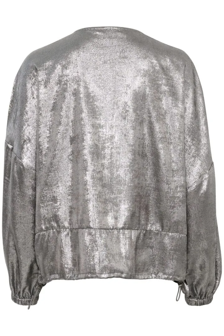 SILVER BOMBER JACKET WITH ZIPPER FRONT