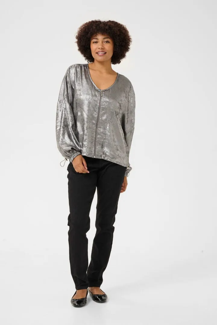 SILVER BOMBER JACKET WITH ZIPPER FRONT