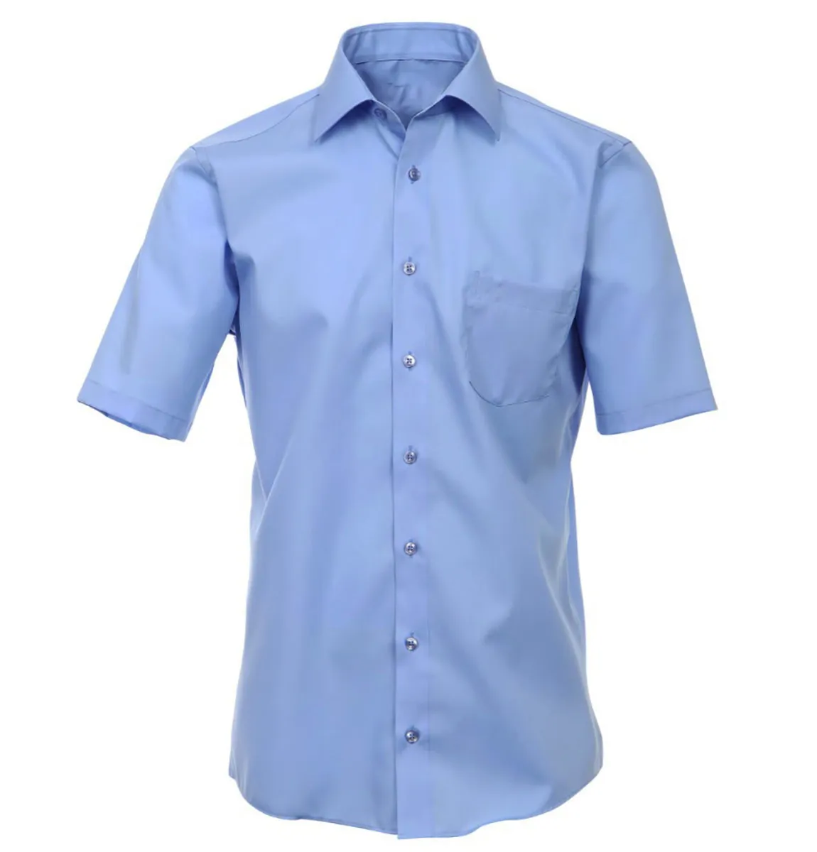 Solid Blue Poplin Short Sleeve Dress Shirt