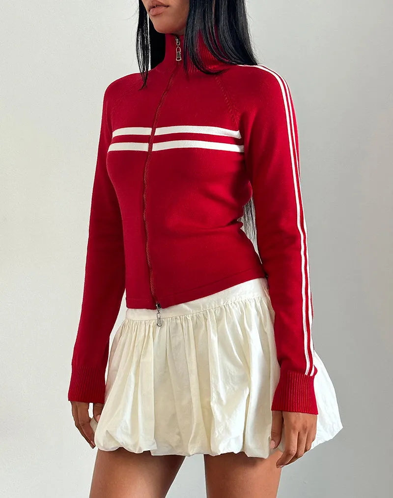 Talisa Zip Through Jacket in Red with White Stripe