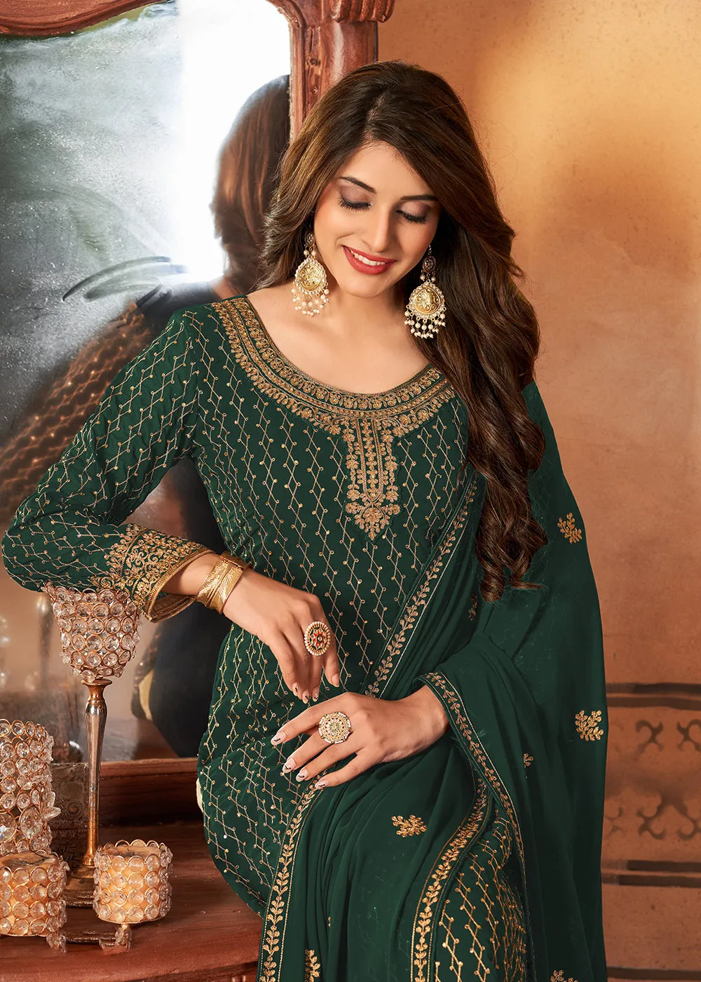 Traditional Beguiling Green Embroidered Festival Salwar Suit