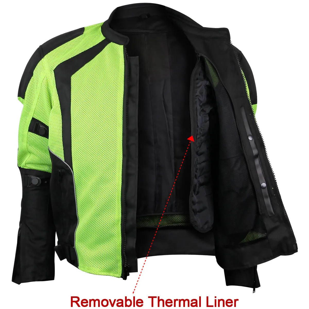 VL1623HG Mens Hi-Vis Mesh Motorcycle Jacket with CE Armor