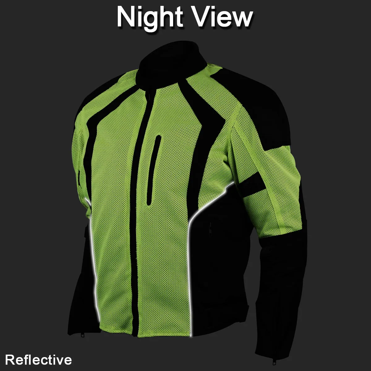 VL1623HG Mens Hi-Vis Mesh Motorcycle Jacket with CE Armor