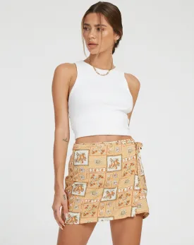 Volta Mini Skirt in Picnic Print Brown