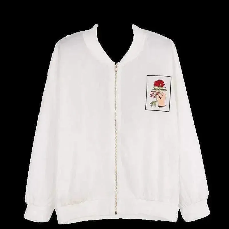 White Veste Bomber La Rose Jacket - Your Perfect Casual Wear