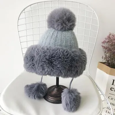 Winter Warm Pastel Colors Knitted Beanie With Earmuff