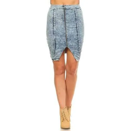 Women's Front Zipper Triangle Denim Skirt