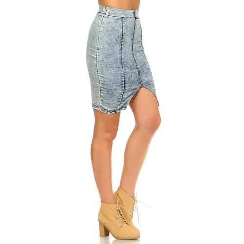 Women's Front Zipper Triangle Denim Skirt