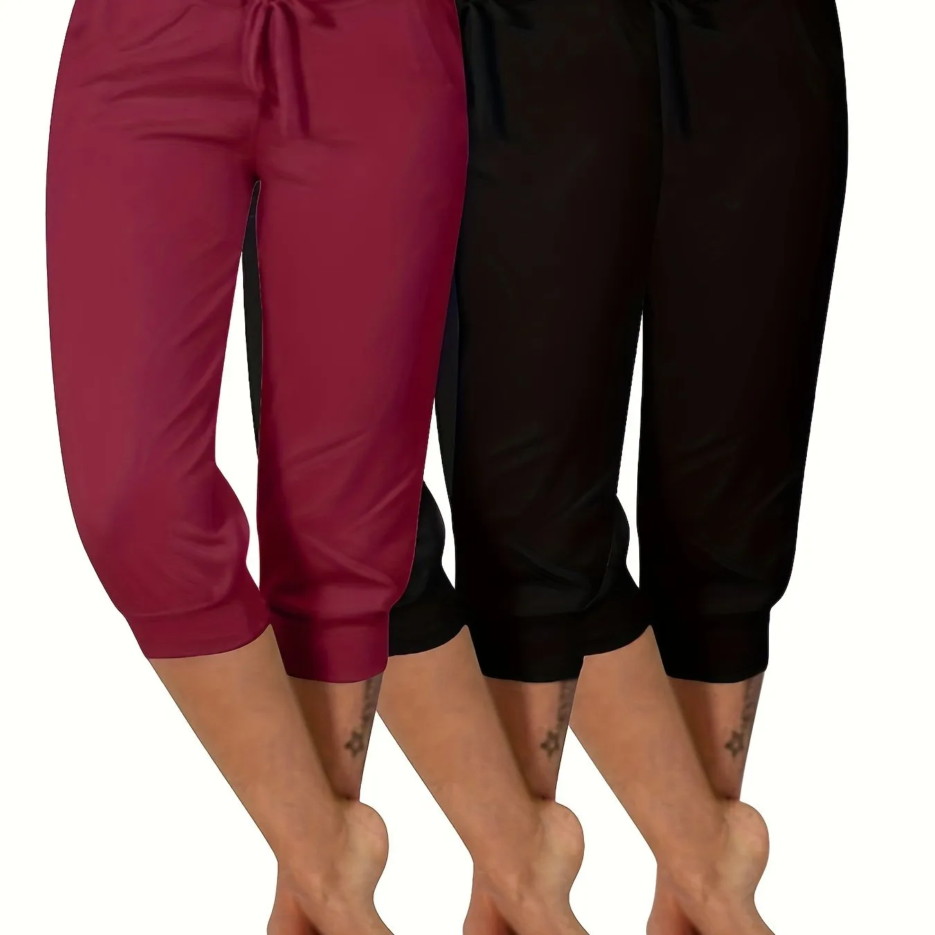 Women's Plus Size 3 Piece Set: Sexy Solid Color Sports Yoga Capri Pants with Drawstring.