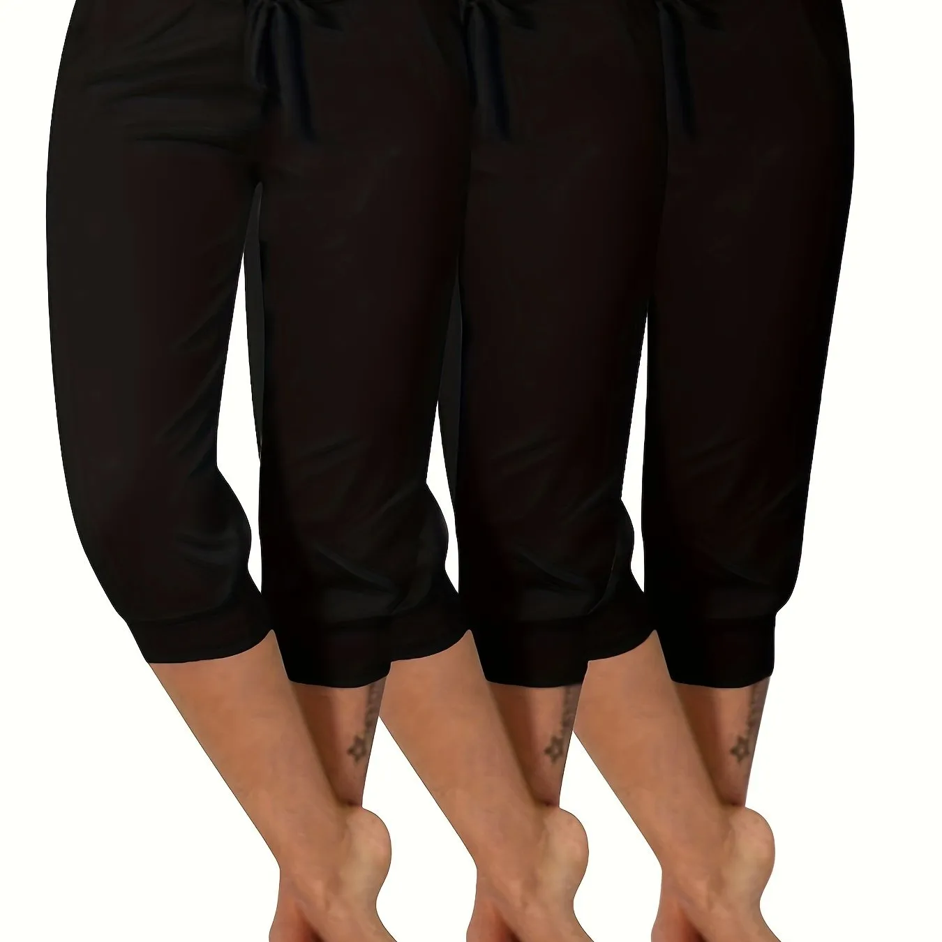 Women's Plus Size 3 Piece Set: Sexy Solid Color Sports Yoga Capri Pants with Drawstring.