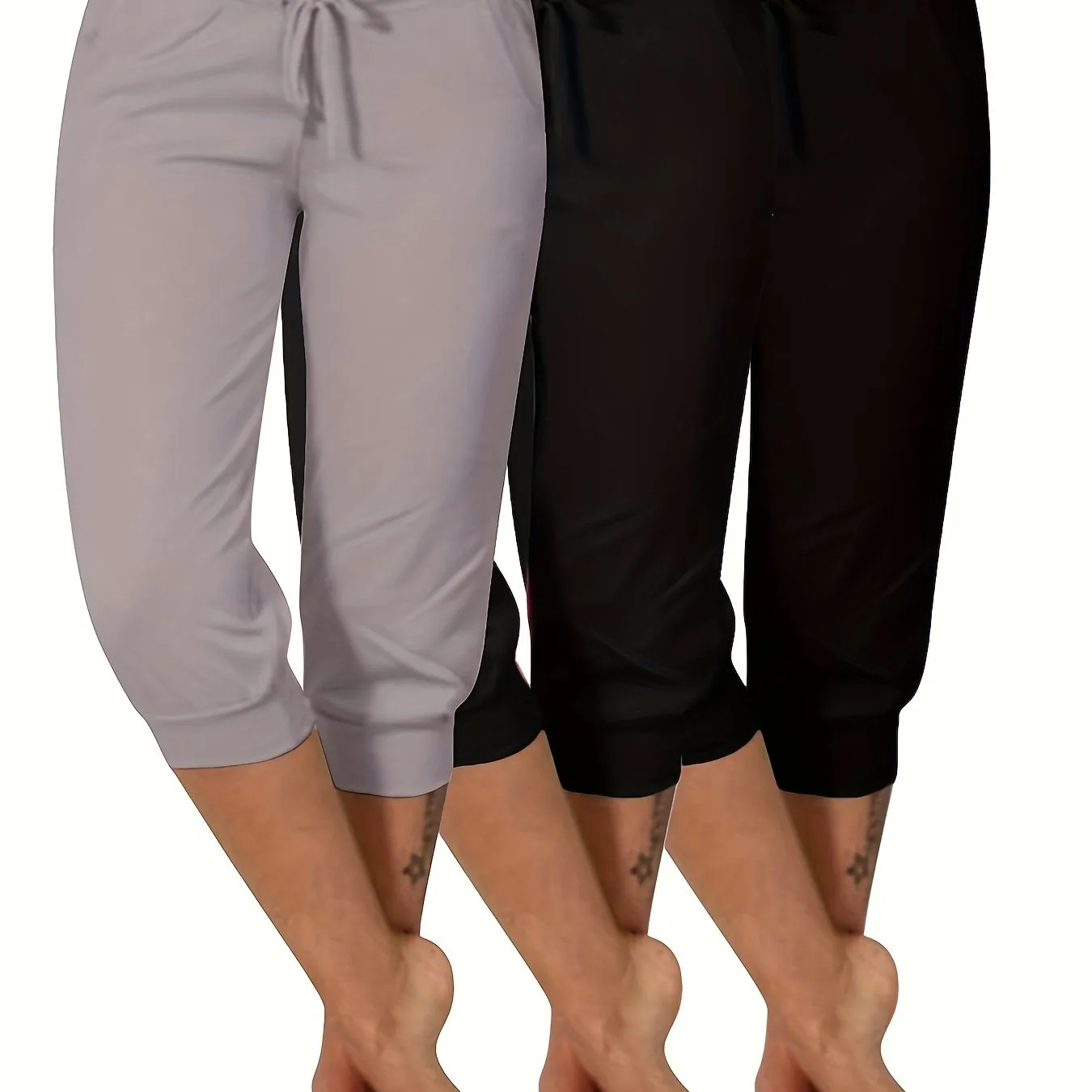 Women's Plus Size 3 Piece Set: Sexy Solid Color Sports Yoga Capri Pants with Drawstring.